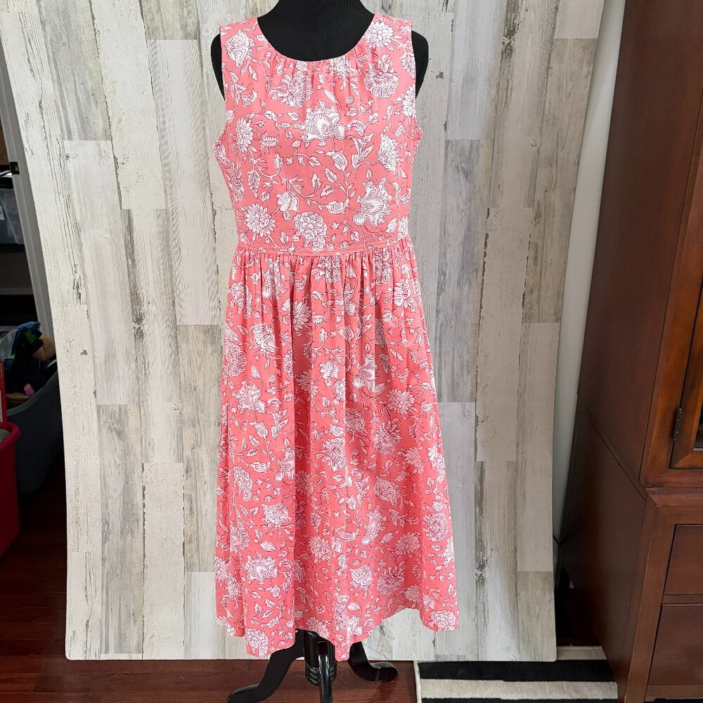 CLEARANCE! J. Crew Womens Size 6 PETITE Pink Floral Cotton Midi Dress Sleeveless